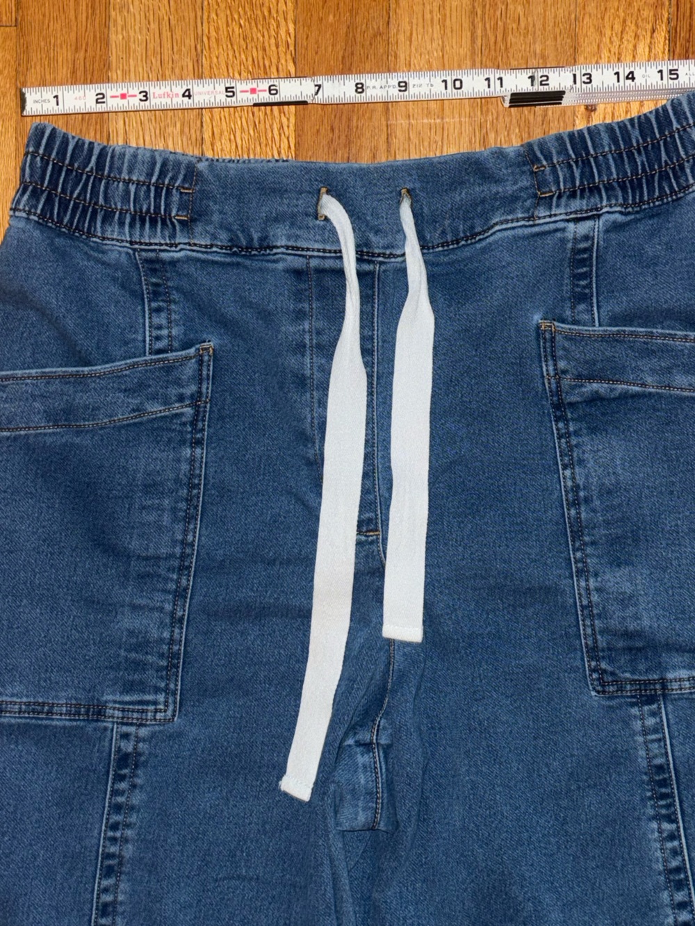 Maeve Anthropologie Cropped Denim Pants Blue Wide Leg Pull-On Drawstring XL - Picture 5 of 10